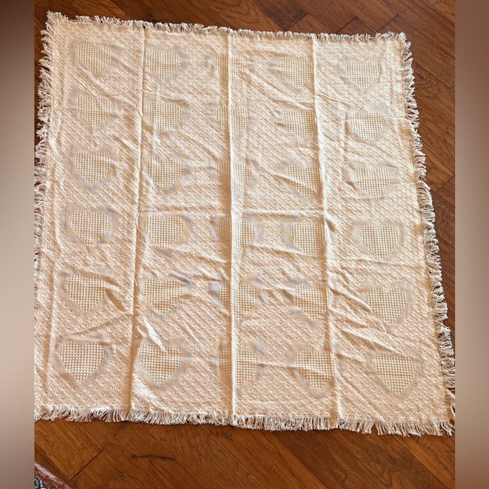 Beige Heart tapestry throw Blanket Size 49”x57”